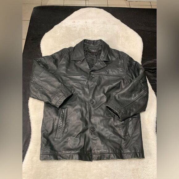 Claiborne Mens Black Button Down Leather Lamb skin Jacket Y2K Sz XXL Thinsulate - Picture 1 of 10